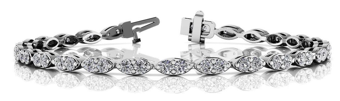 White gold Marquise Diamond Tennis Bracelet with Bezel Setting and Four-Prong Clasp