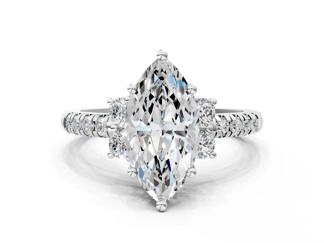 White gold Marquise Diamond Three-Stone Pave Band with Four-Prong Setting_58