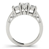 White gold Marquise Diamond Three-Stone Ring with Prong Setting and Textured Band 2