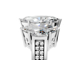 White gold Marquise Diamond Three-Stone Ring with Prong Setting and Textured Band_11