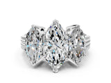 White gold Marquise Diamond Three-Stone Ring with Prong Setting and Textured Band_6