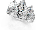 White gold Marquise Diamond Three-Stone Ring with Prong Setting and Textured Band_7