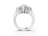 White gold Marquise Diamond Three-Stone Ring with Prong Setting and Textured Band_9