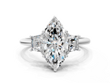 White gold Marquise Diamond Three-Stone Ring with Trapezoid Side Stones and Prong Setting_23