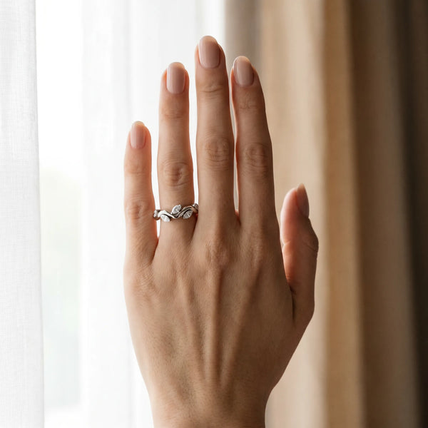 Platinum Marquise Diamond Twisted Band with Prong Setting