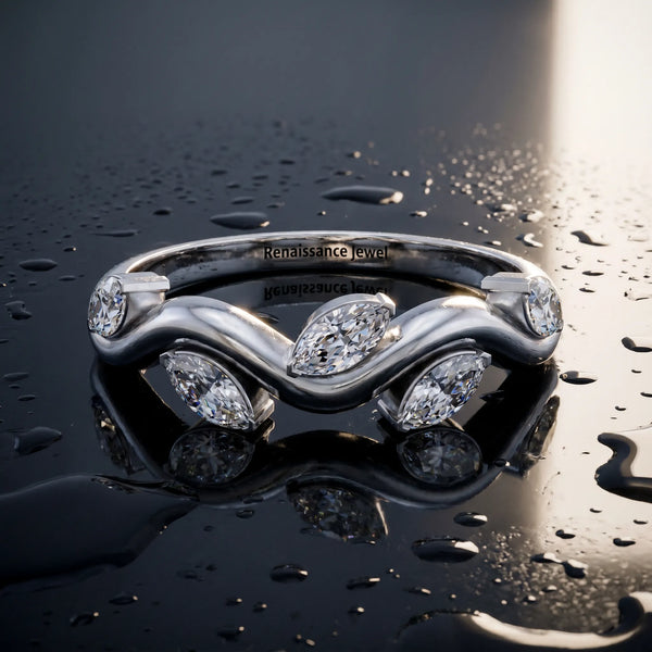 White gold Marquise Diamond Twisted Band with Prong Setting