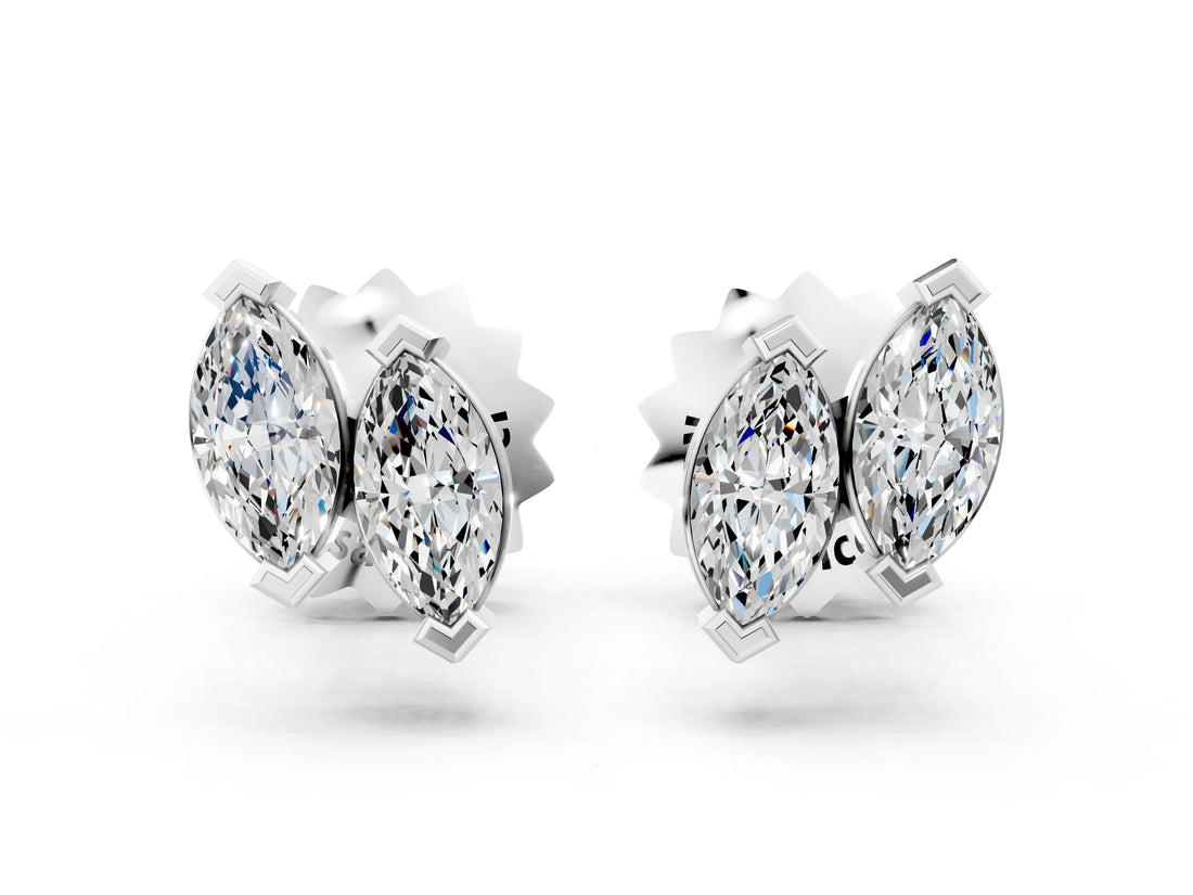 White gold Marquise Diamond Two Stone Stud Earrings_58