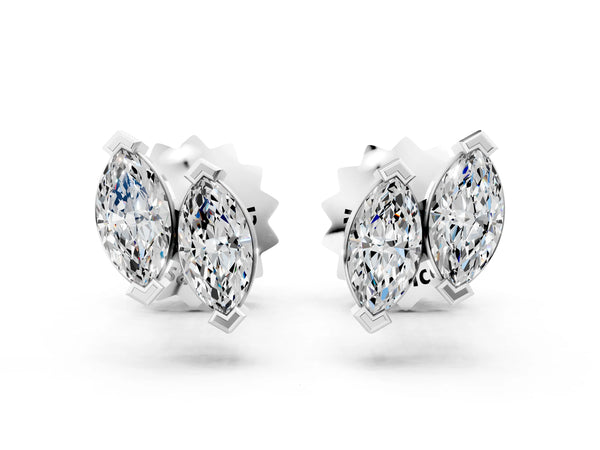 Platinum Marquise Diamond Two Stone Stud Earrings