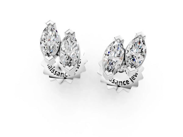 Platinum Marquise Diamond Two Stone Stud Earrings