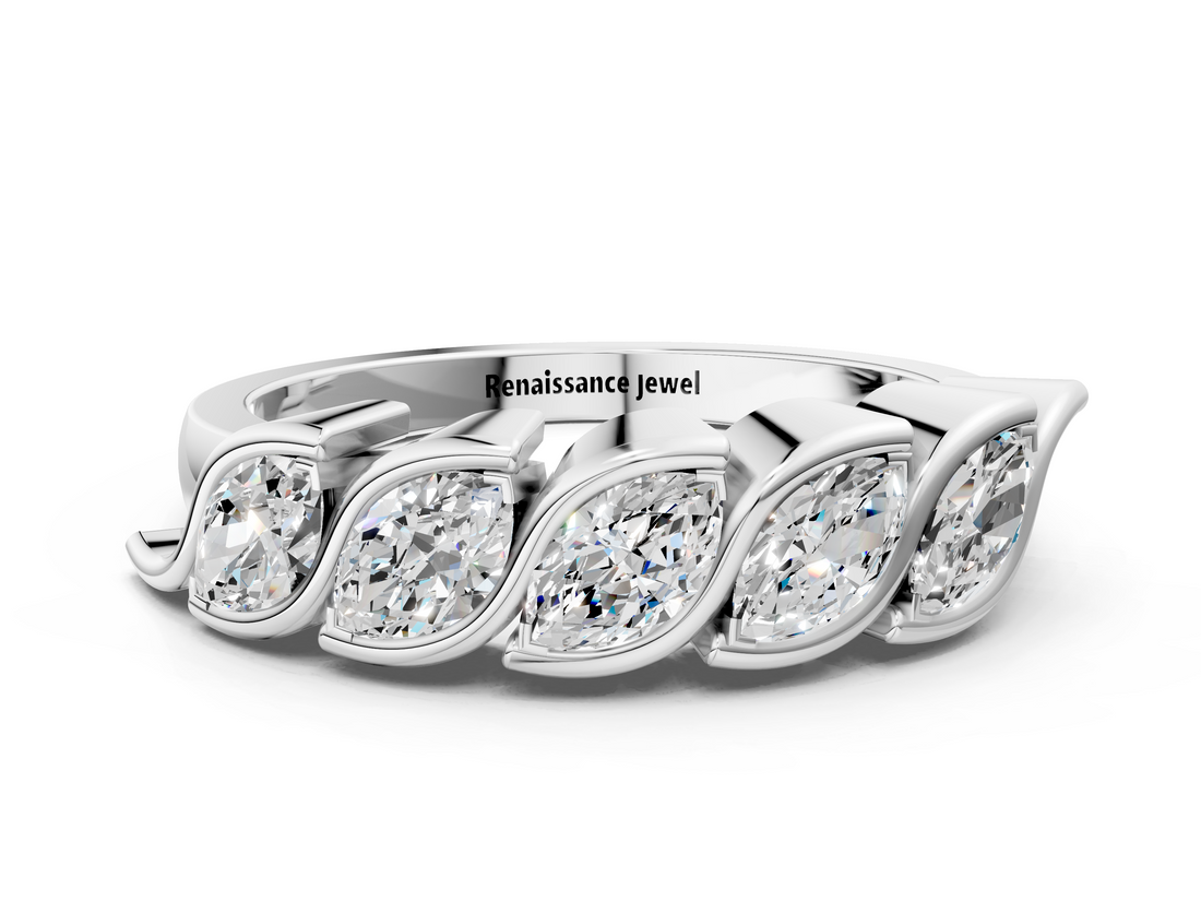White gold Marquise Diamond Wave Band with Channel Setting_28