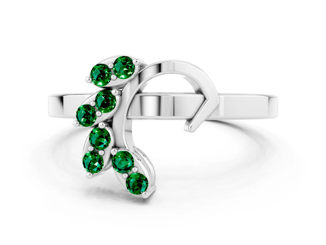 White gold Marquise Emerald Cluster Bypass Ring with Prong Setting_6