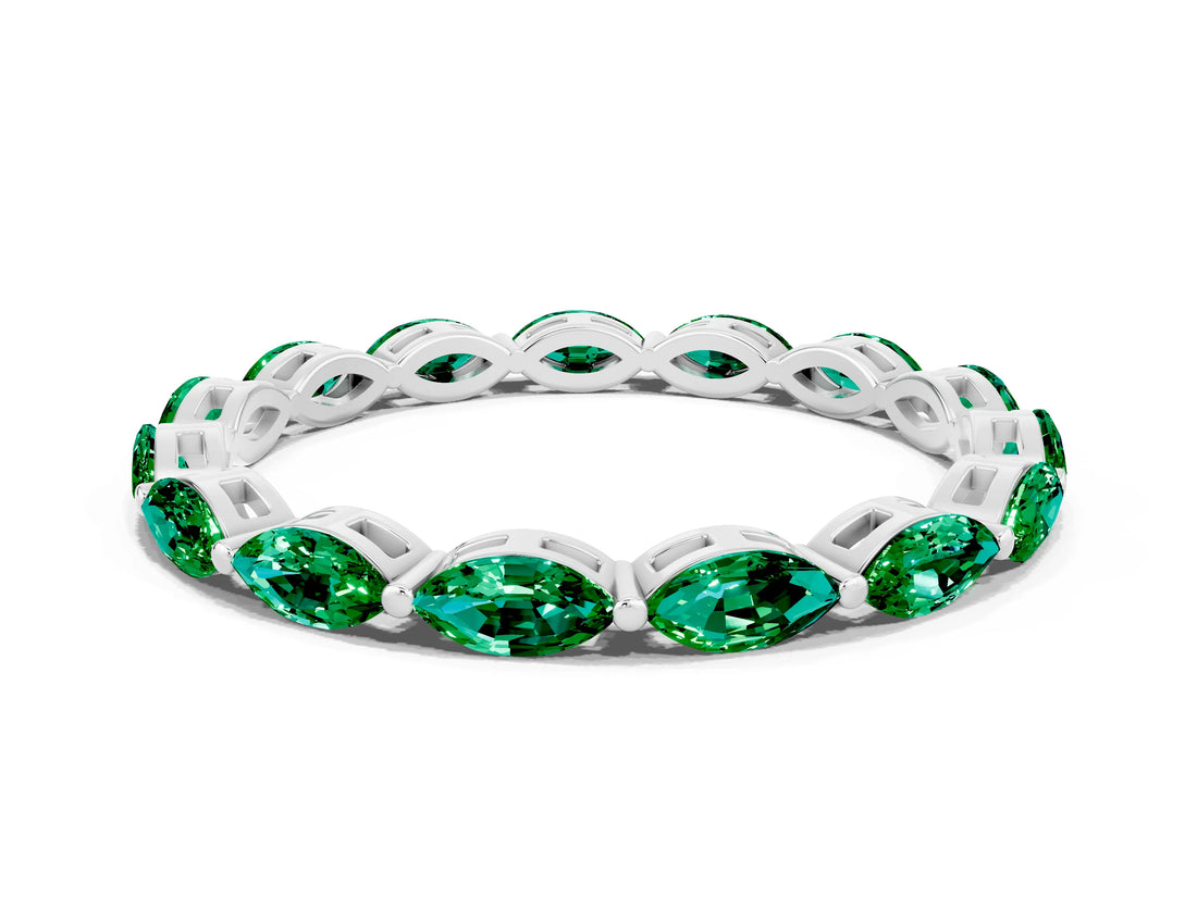 White gold Marquise Emerald Eternity Band with U-Prong Setting_12