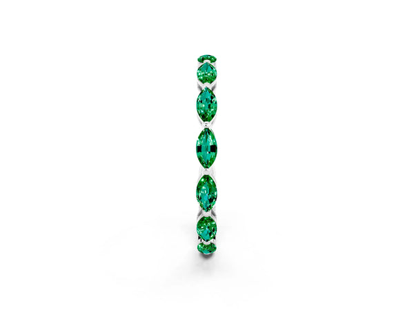 Sterling Silver Marquise Lab-Grown Emerald Shared Prong Full Eternity Wedding Band