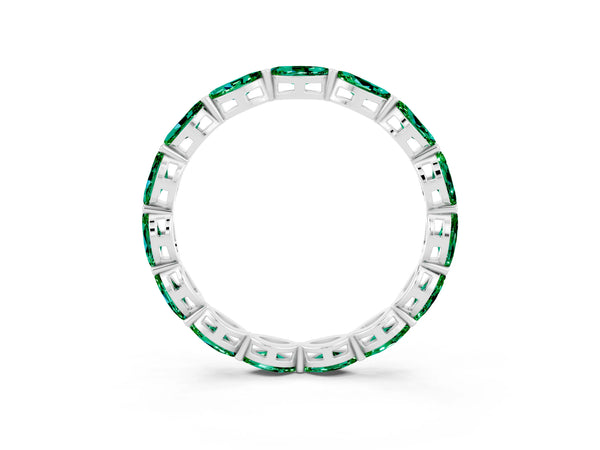 White Gold Marquise Lab-Grown Emerald Shared Prong Full Eternity Wedding Band