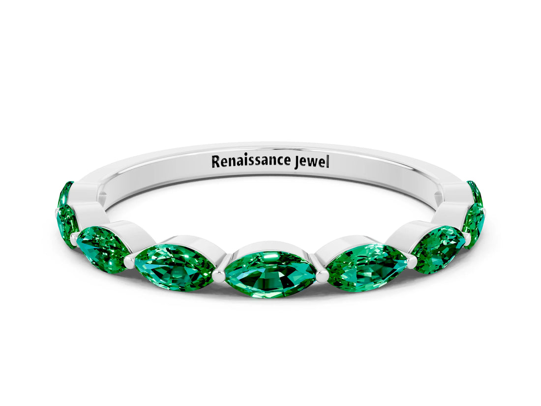 White gold Marquise Emerald Prong Set Half-Eternity Band_6