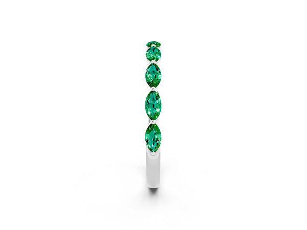 Platinum Marquise Lab-Grown Emerald Half Eternity Wedding Band with Prong Setting