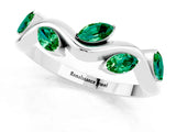 White gold Marquise Emerald Twisted Band with Prong Setting_7