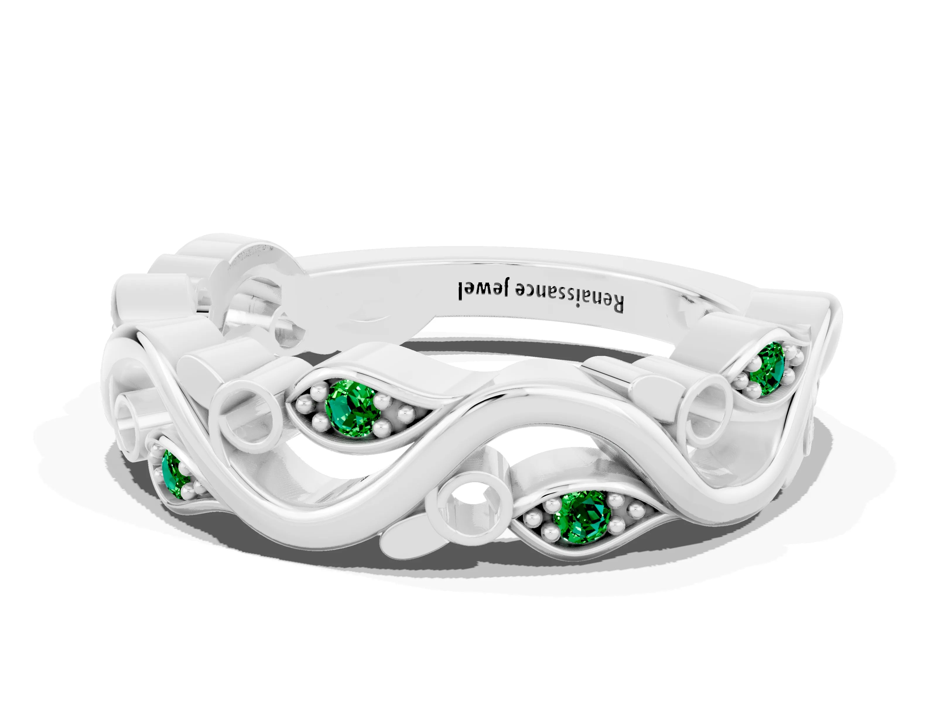 White gold Marquise Emerald Vine Eternity Band with Bezel Setting_18
