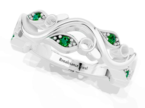 White gold Marquise Emerald Vine Eternity Band with Bezel Setting_19