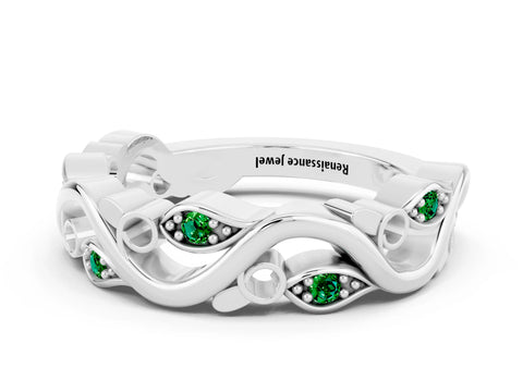 White gold Marquise Emerald Vine Eternity Band with Bezel Setting_30
