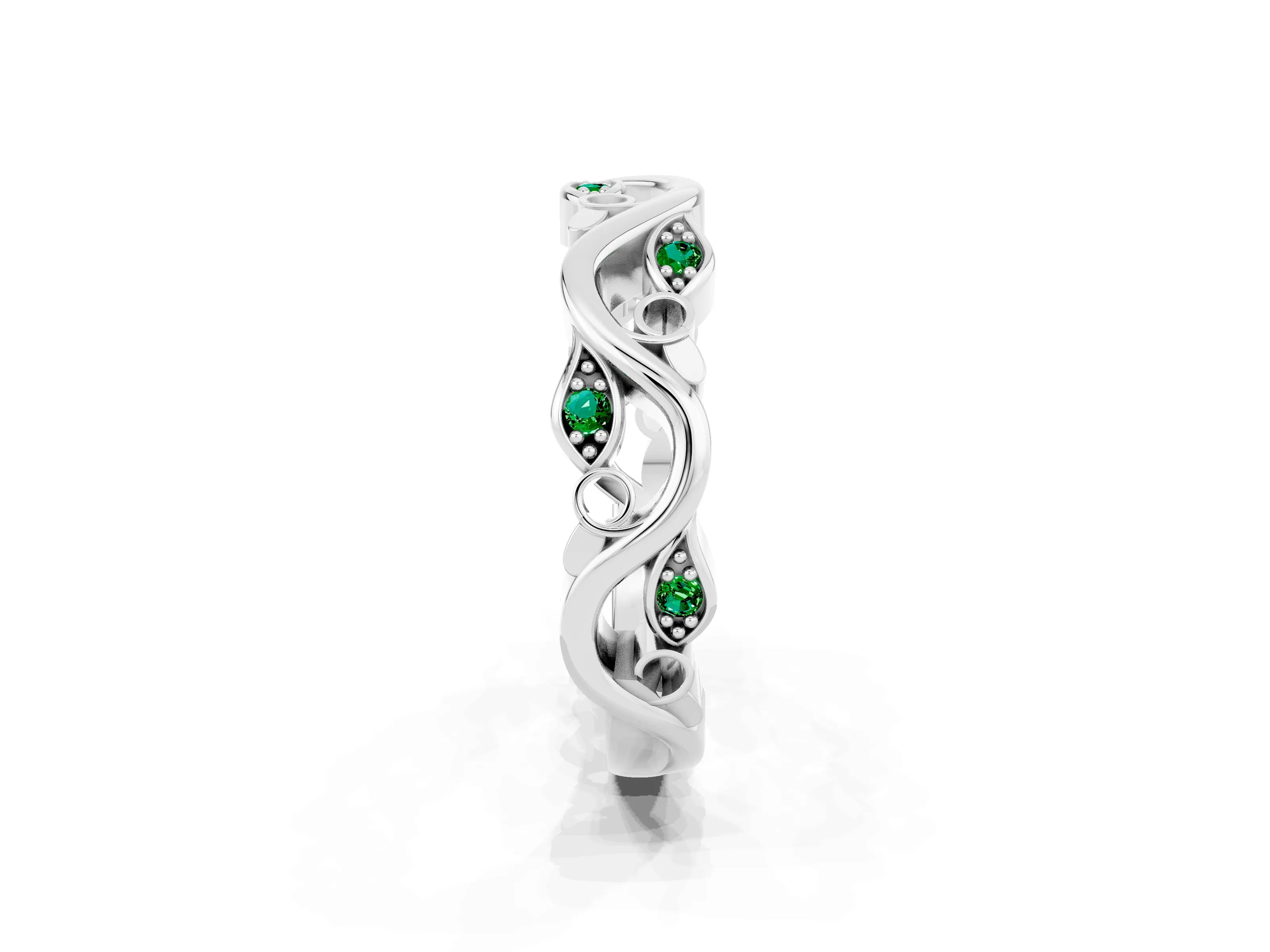 White gold Marquise Emerald Vine Eternity Band with Bezel Setting_31