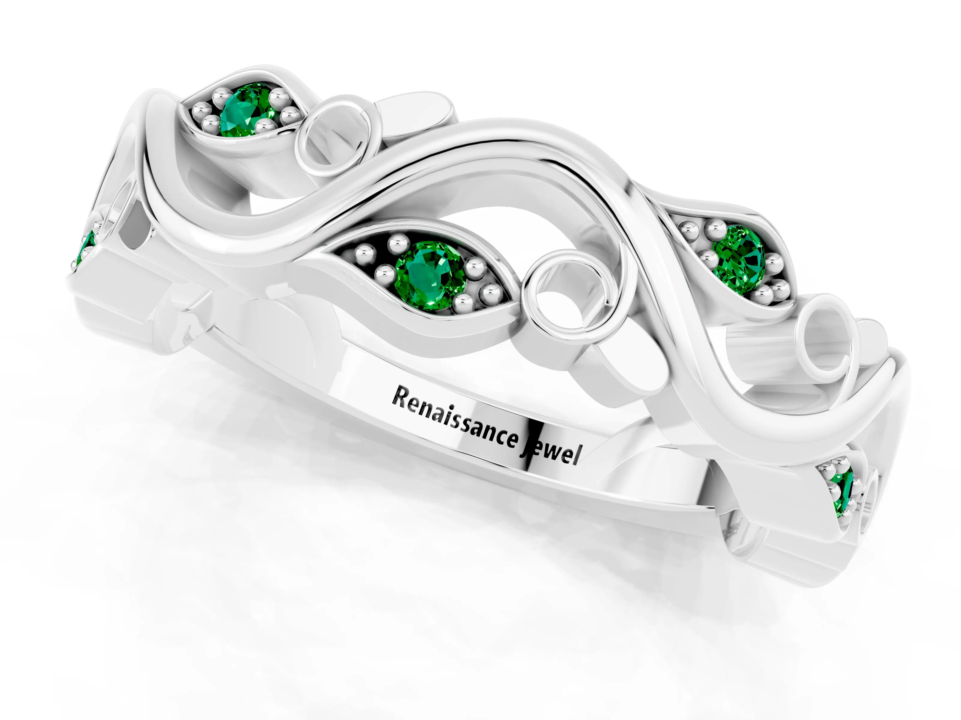White gold Marquise Emerald Vine Eternity Band with Bezel Setting_31