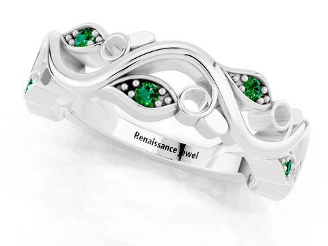 White gold Marquise Emerald Vine Eternity Band with Bezel Setting_42