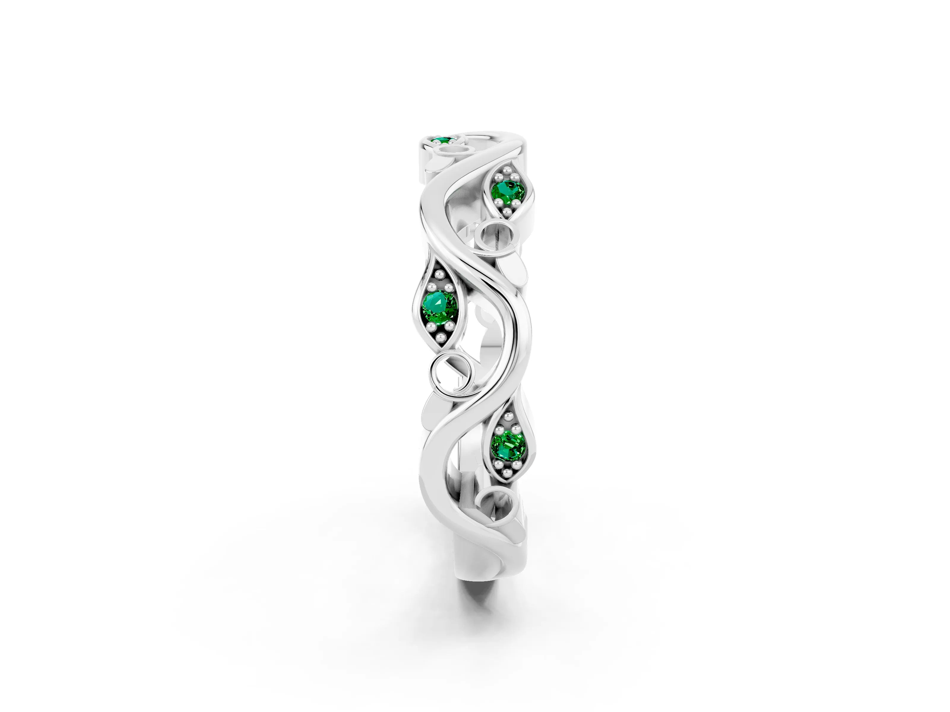 White gold Marquise Emerald Vine Eternity Band with Bezel Setting_43