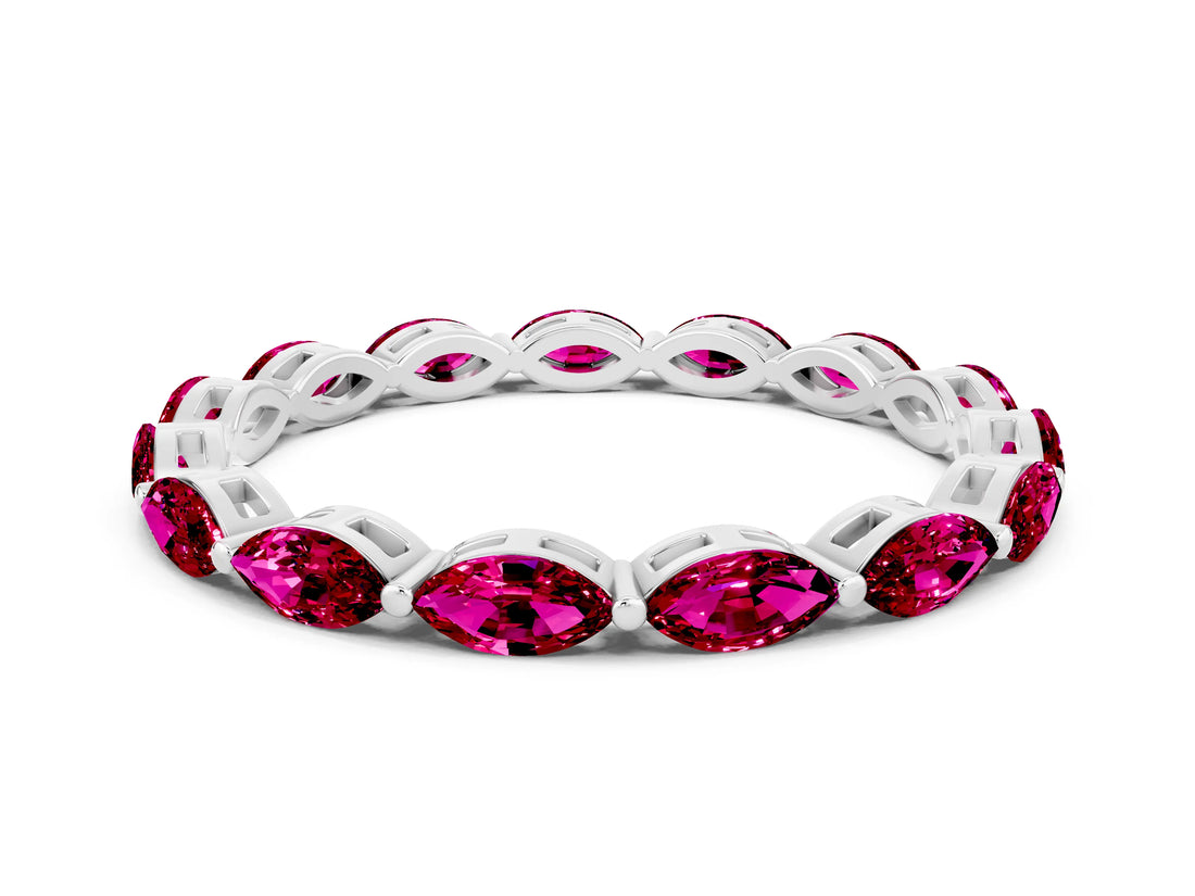 White gold Marquise Garnet Eternity Band with U-Prong Setting_12