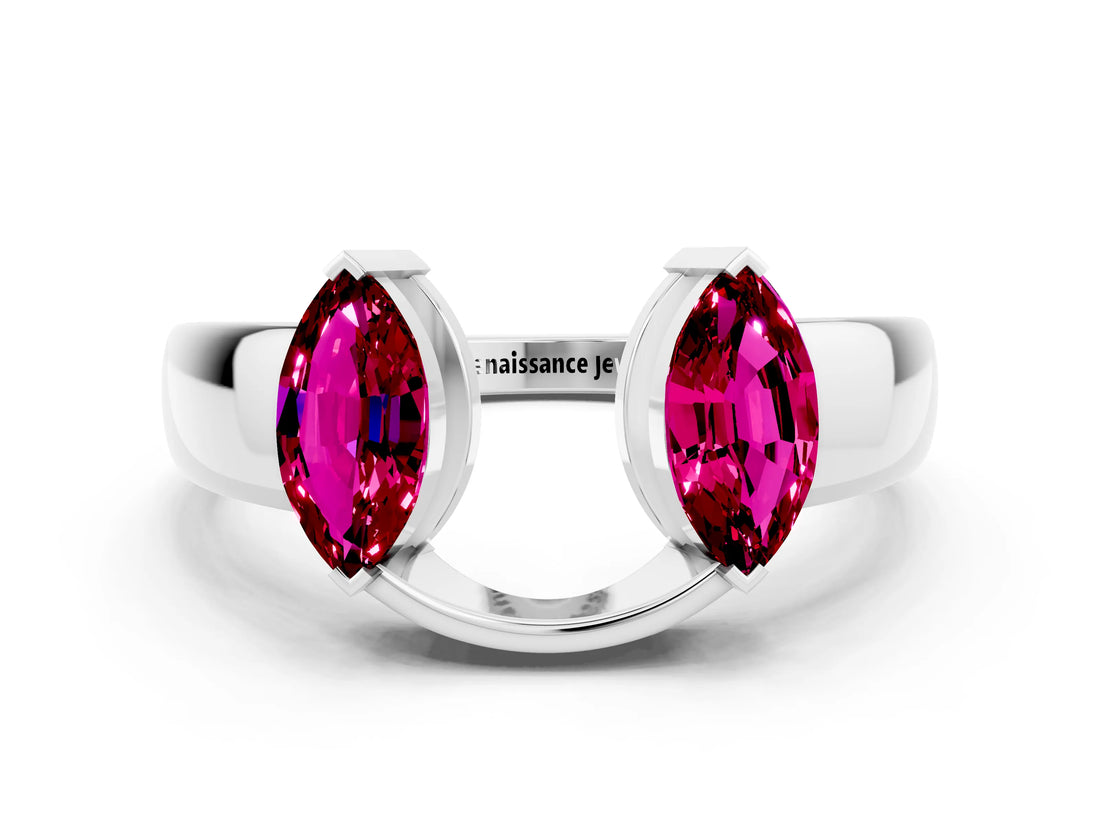 White gold Marquise Garnet Open Band Ring with Tension Setting_6