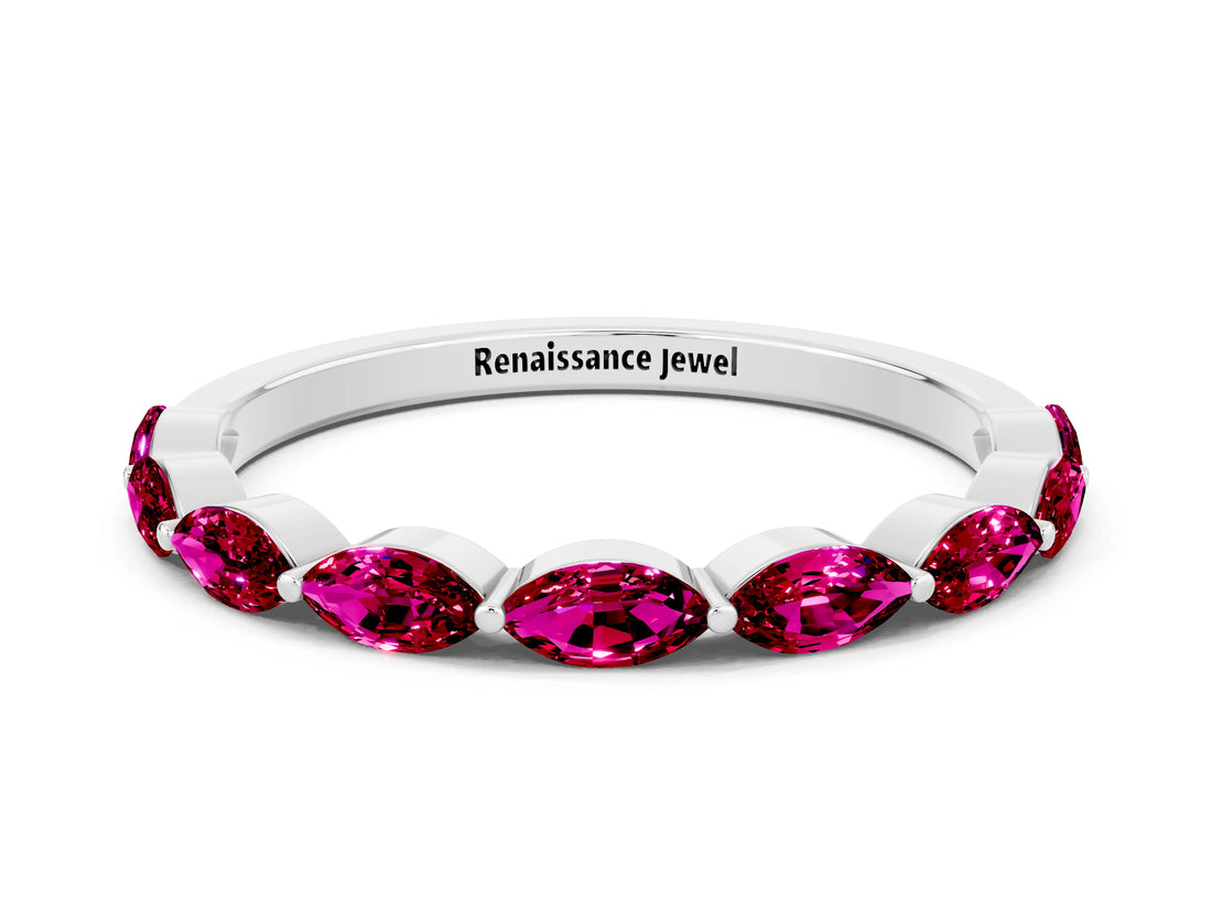White gold Marquise Garnet Prong Set Half-Eternity Band_6