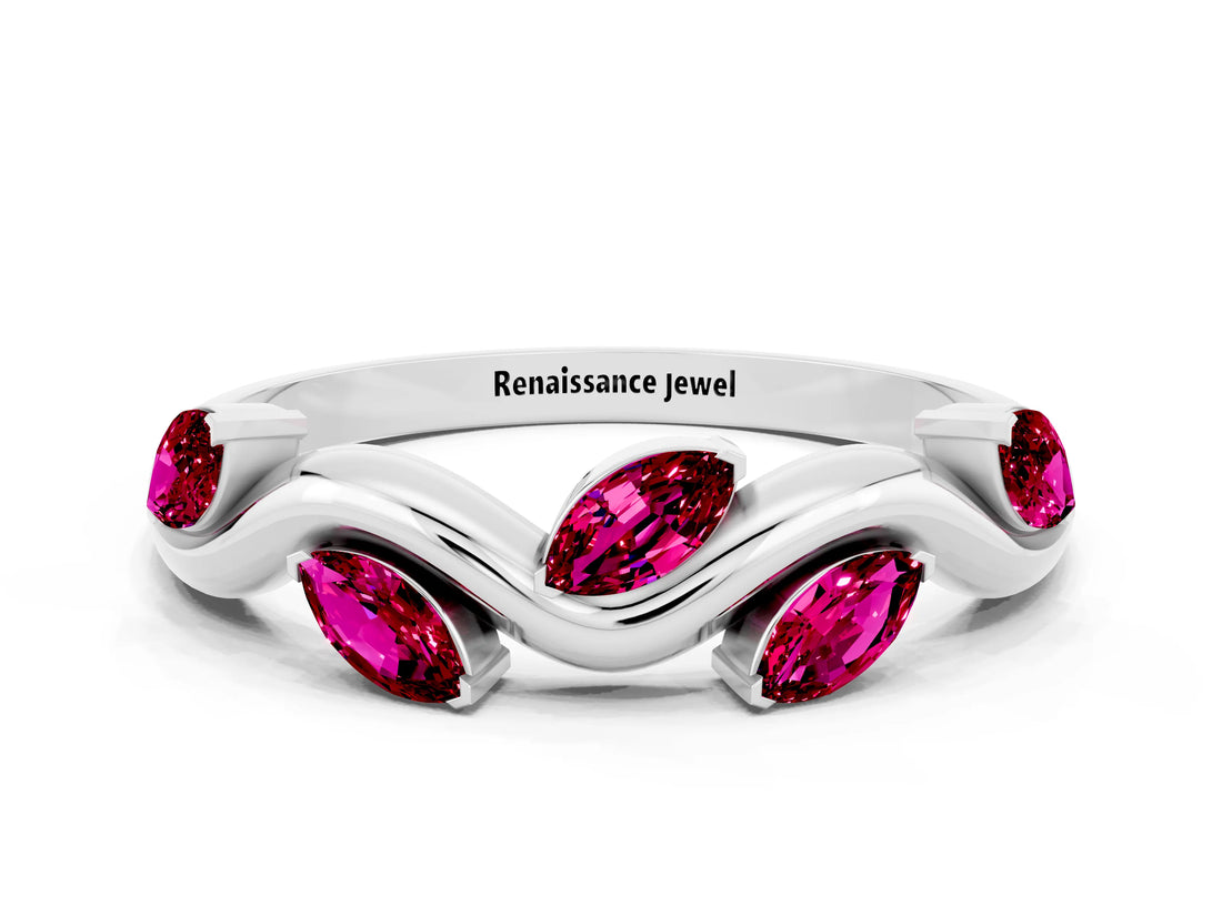 White gold Marquise Garnet Twisted Band with Prong Setting_6