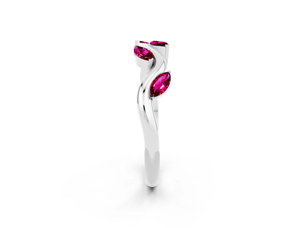Platinum Marquise Garnet Twisted Vine Wedding Band with Leaf-Set Stones