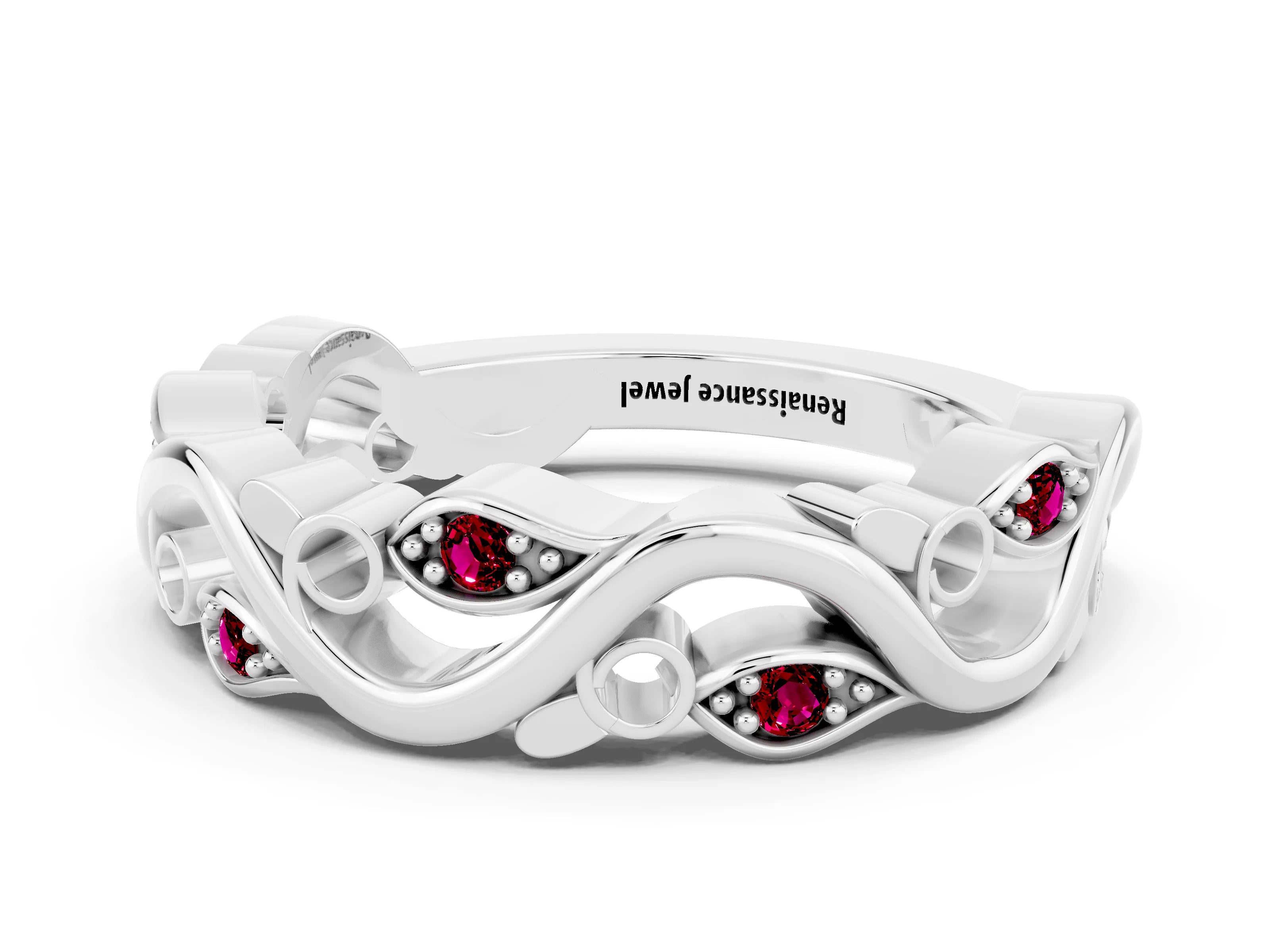 White gold Marquise Garnet Vine Eternity Band with Bezel Setting_18