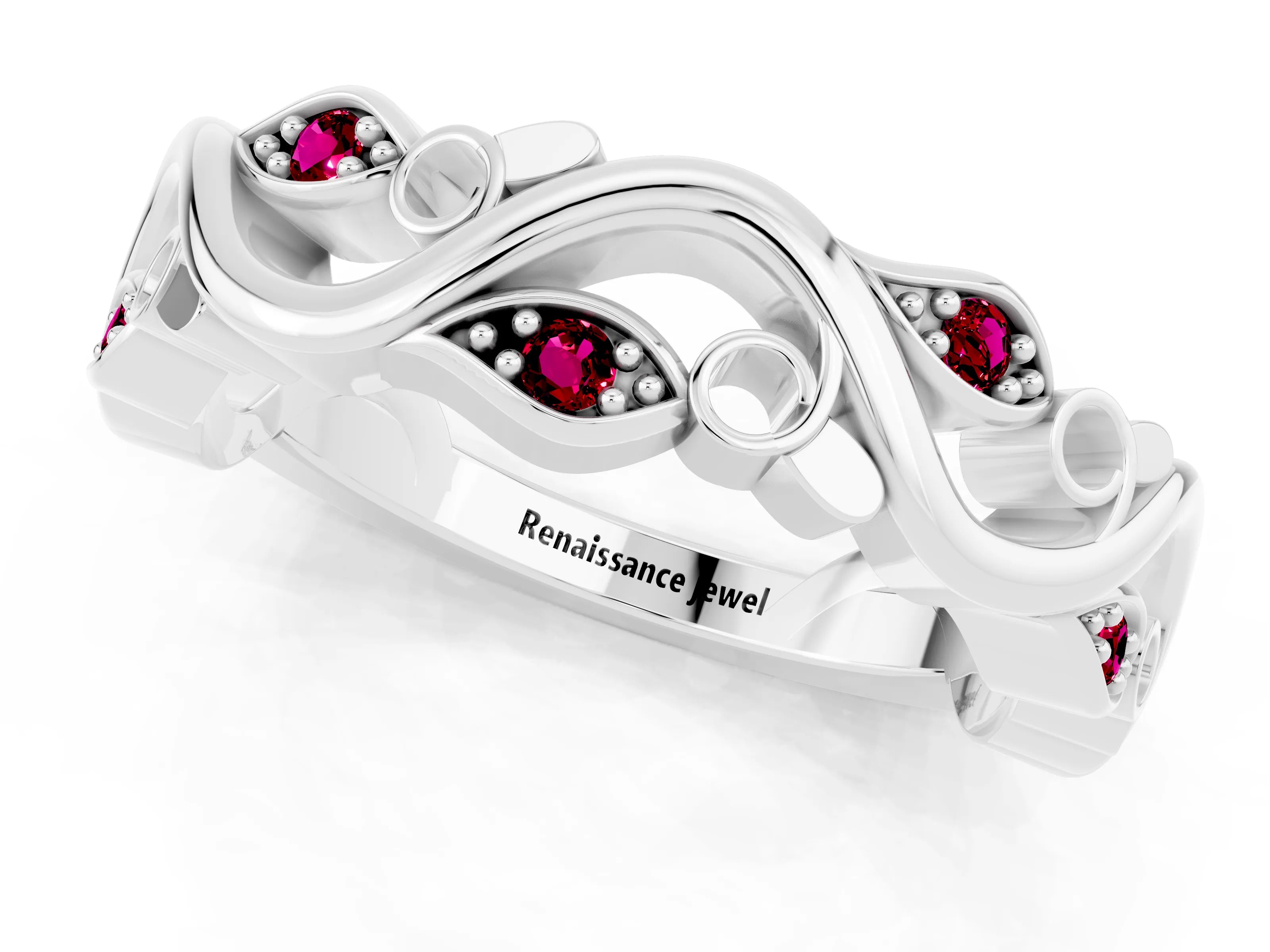 White gold Marquise Garnet Vine Eternity Band with Bezel Setting_19