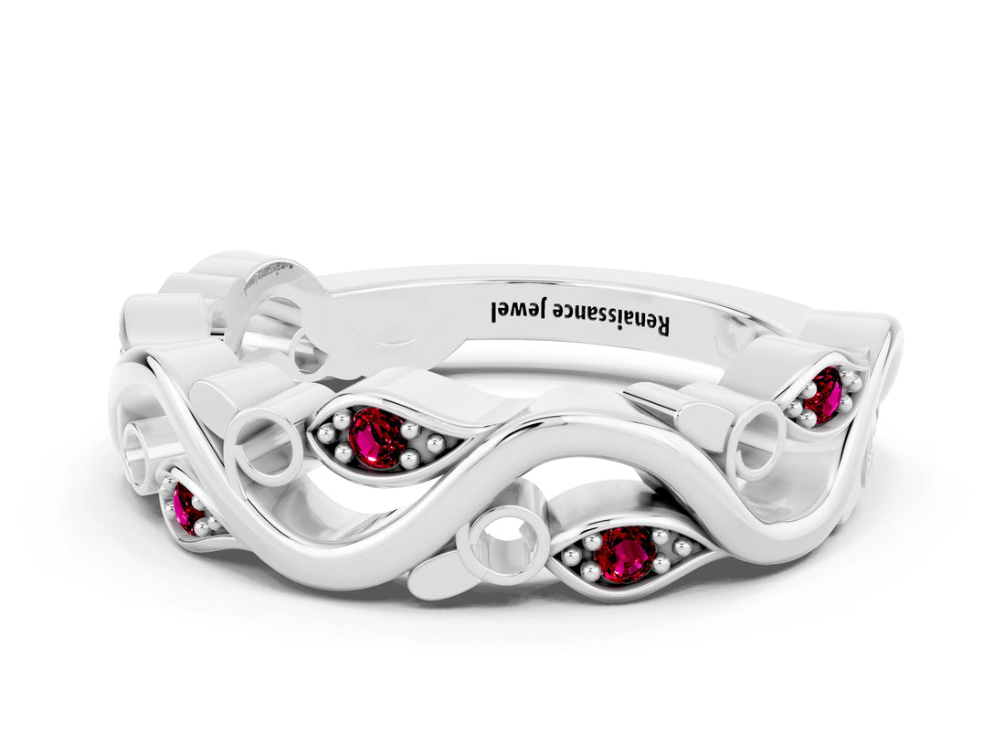 White gold Marquise Garnet Vine Eternity Band with Bezel Setting_30