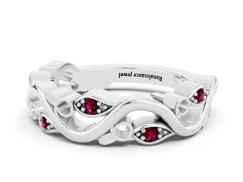 White gold Marquise Garnet Vine Eternity Band with Bezel Setting_30