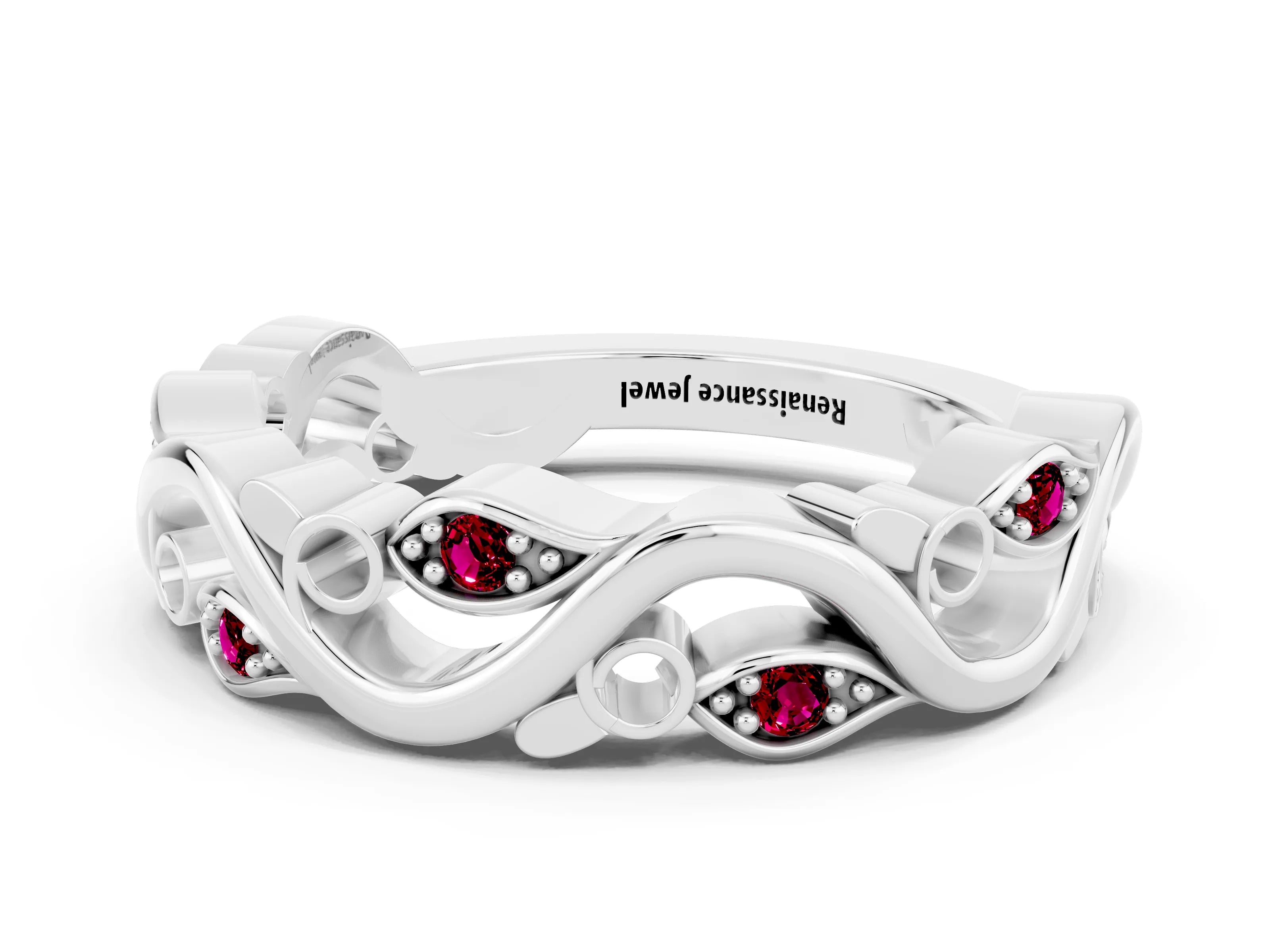 White gold Marquise Garnet Vine Eternity Band with Bezel Setting_42