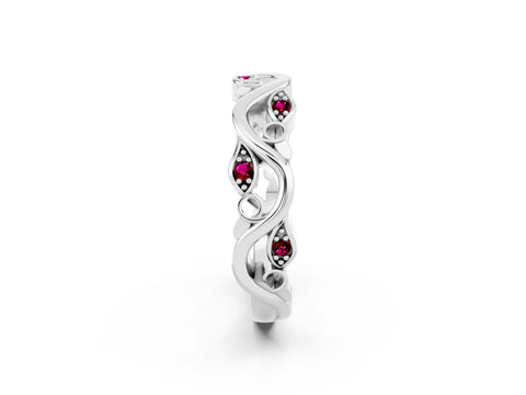 White gold Marquise Garnet Vine Eternity Band with Bezel Setting_44