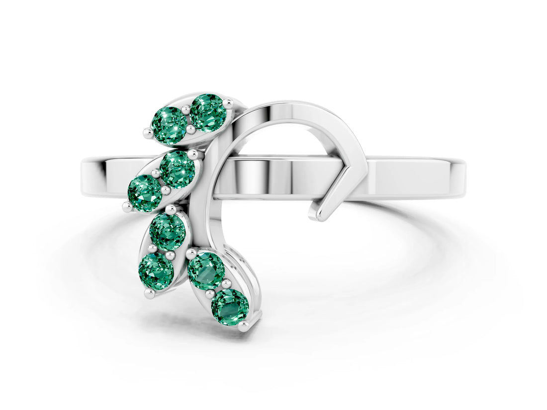 White gold Marquise Green Sapphire Cluster Bypass Ring with Prong Setting_6