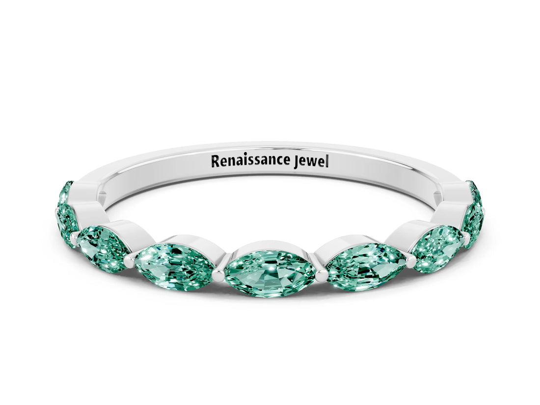 White gold Marquise Green Sapphire Prong Set Half-Eternity Band_6