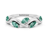 White gold Marquise Green Sapphire Twisted Band with Prong Setting_6