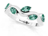 White gold Marquise Green Sapphire Twisted Band with Prong Setting_7
