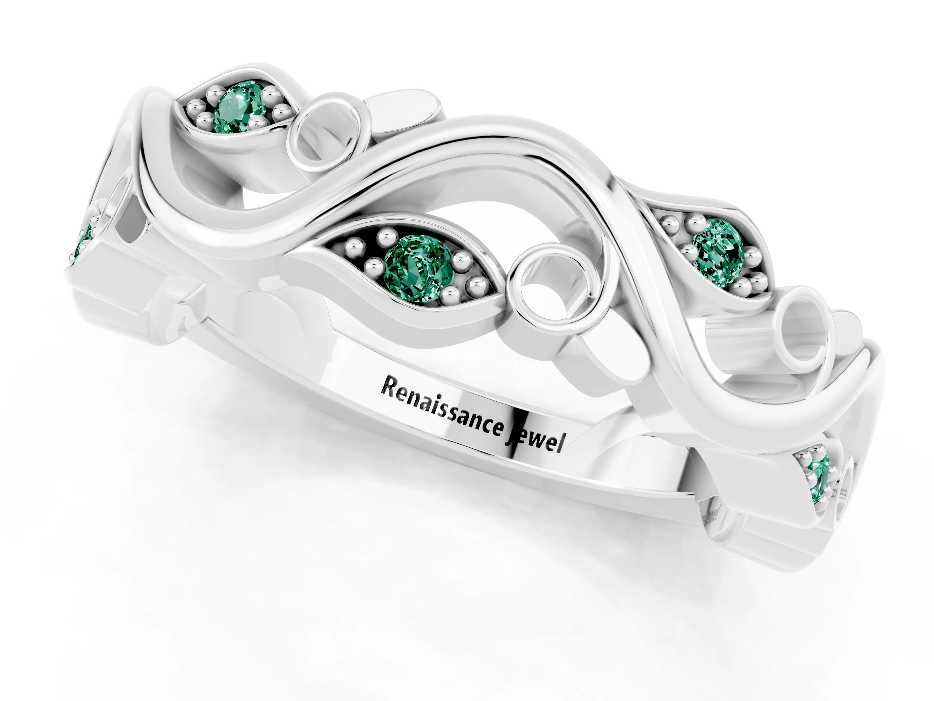 White gold Marquise Green Sapphire Vine Eternity Band with Bezel Setting_19