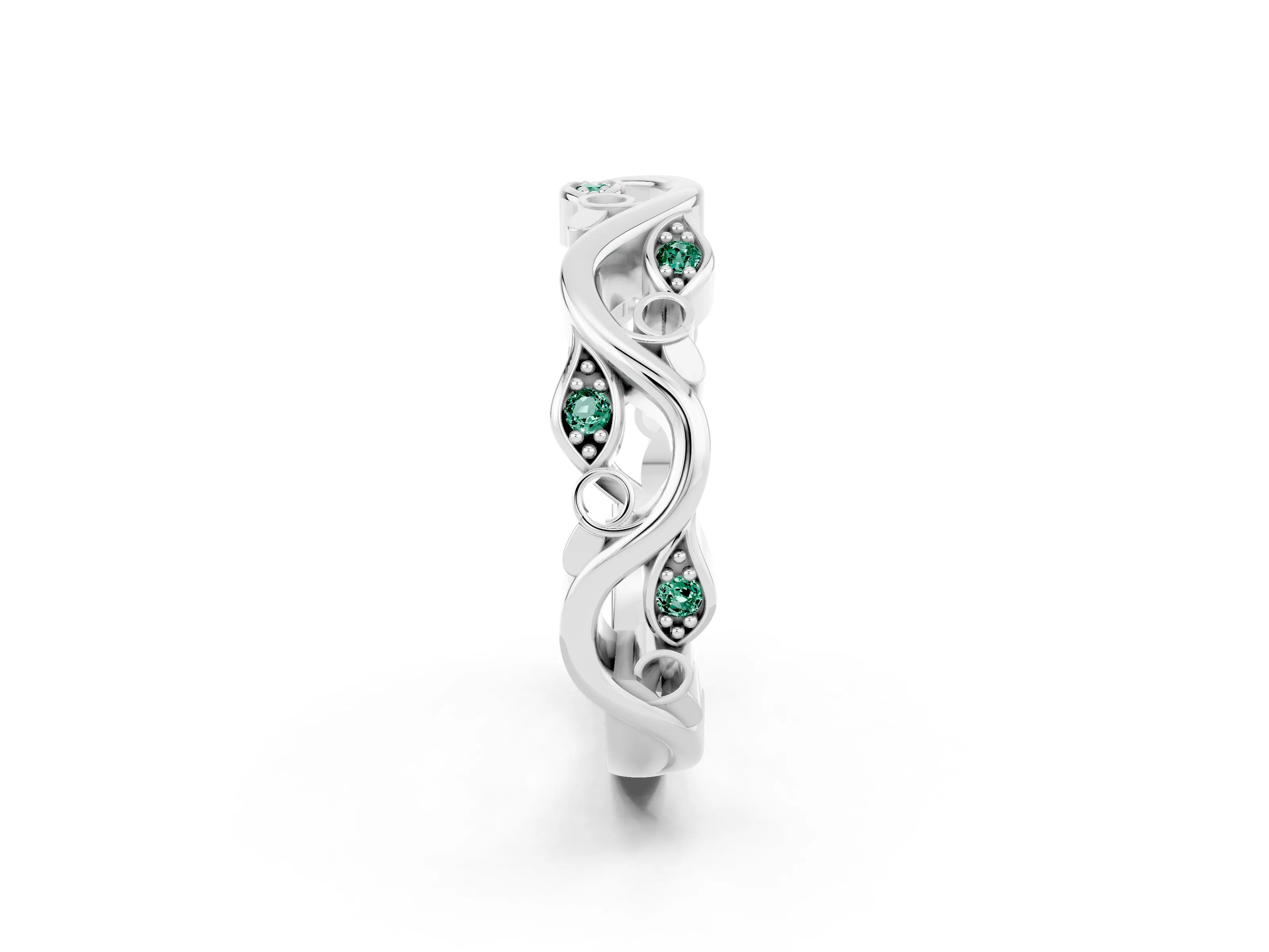White gold Marquise Green Sapphire Vine Eternity Band with Bezel Setting_20
