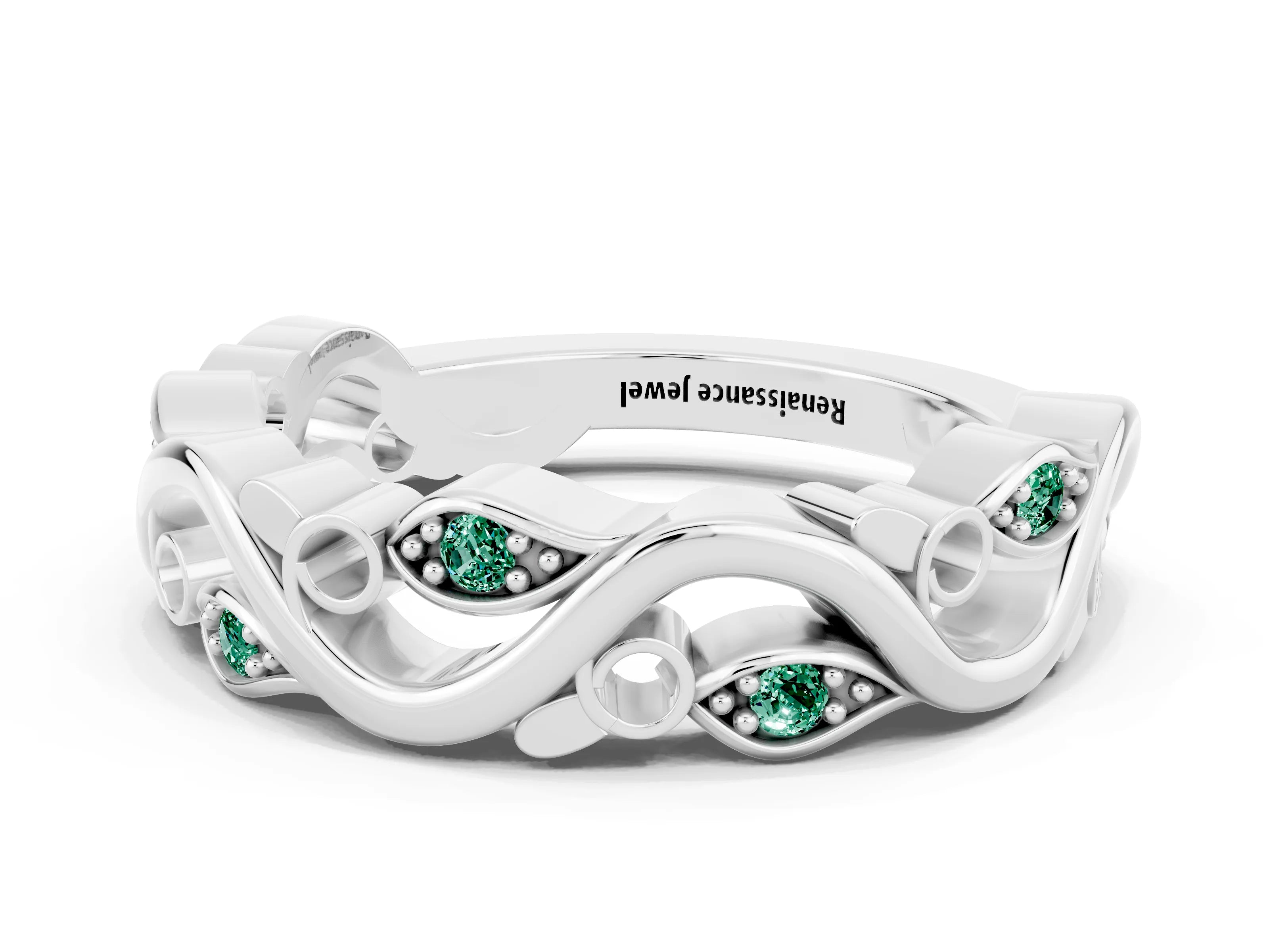 White gold Marquise Green Sapphire Vine Eternity Band with Bezel Setting_29
