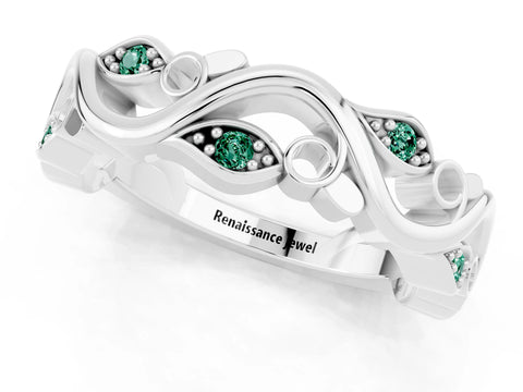 White gold Marquise Green Sapphire Vine Eternity Band with Bezel Setting_31