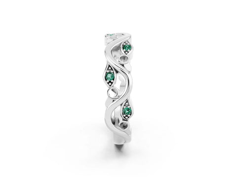 White gold Marquise Green Sapphire Vine Eternity Band with Bezel Setting_32