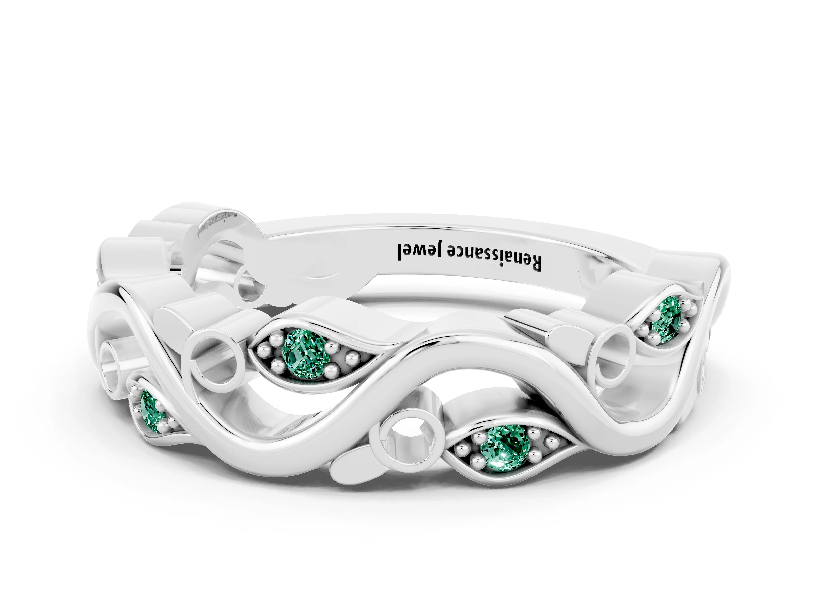 White gold Marquise Green Sapphire Vine Eternity Band with Bezel Setting_41