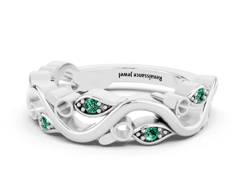 White gold Marquise Green Sapphire Vine Eternity Band with Bezel Setting_41